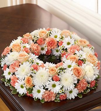 Cremation Wreath - Peach, Orange and White Flower Bouquet