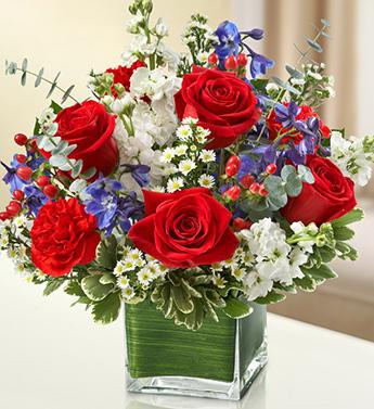 Healing Tears - Red, White and Blue Flower Bouquet