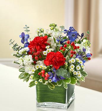 Healing Tears - Red, White and Blue Flower Bouquet
