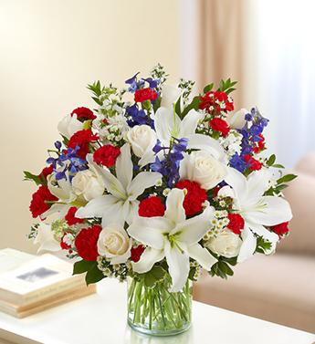 Sincerest Sorrow - Red, White and Blue Flower Bouquet