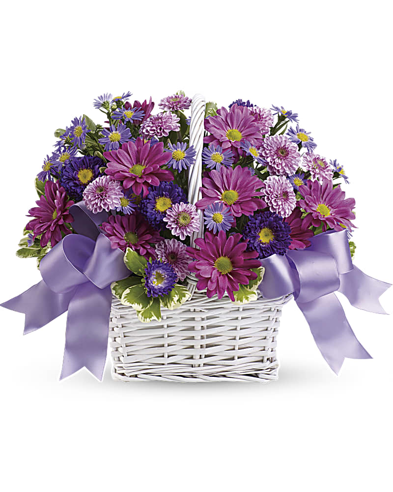Daisy Daydreams - Purple Flower Basket Flower Bouquet