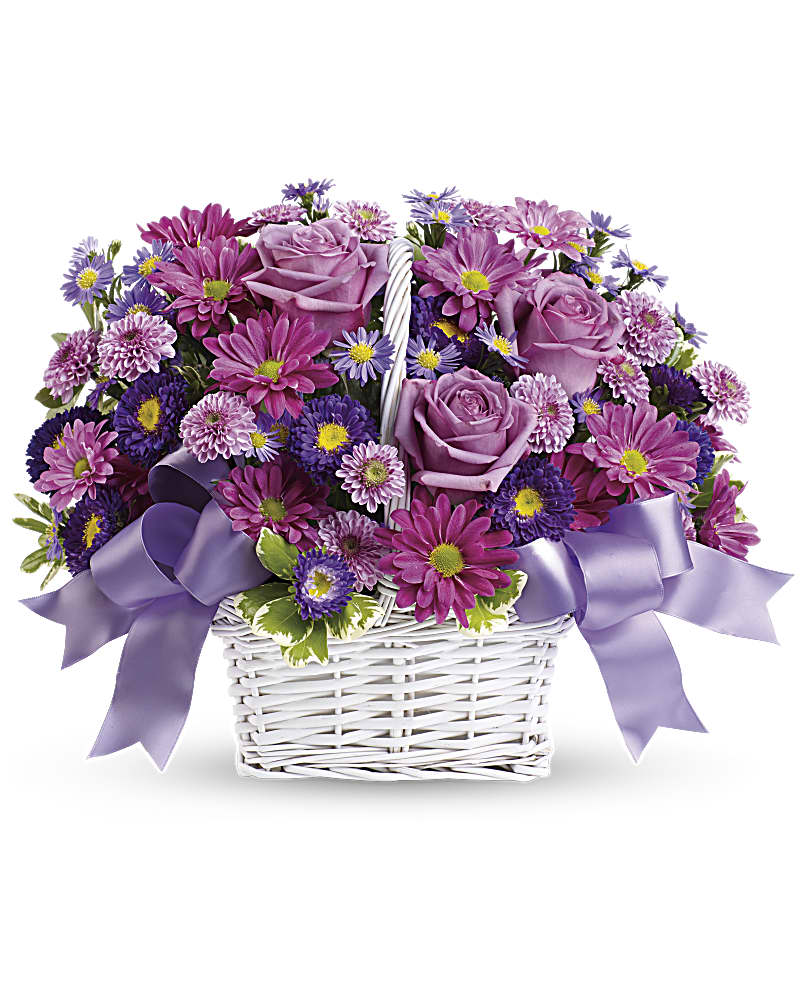 Daisy Daydreams - Purple Flower Basket Flower Bouquet