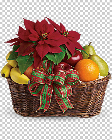 Fruit and Poinsettia Basket Flower Bouquet