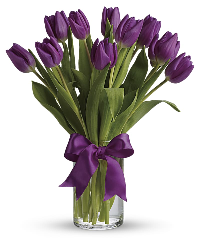 Passionate Purple Tulips in a Clear Vase Flower Bouquet