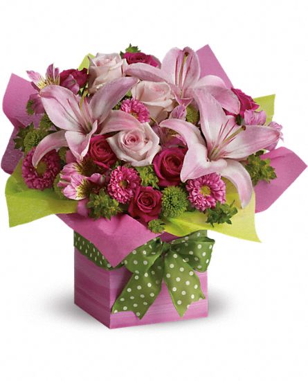 Pretty Pink Present Flower Bouquet