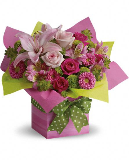 Pretty Pink Present Flower Bouquet