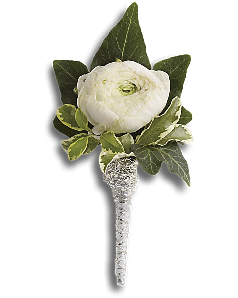 Blissful White Boutonniere Flower Bouquet