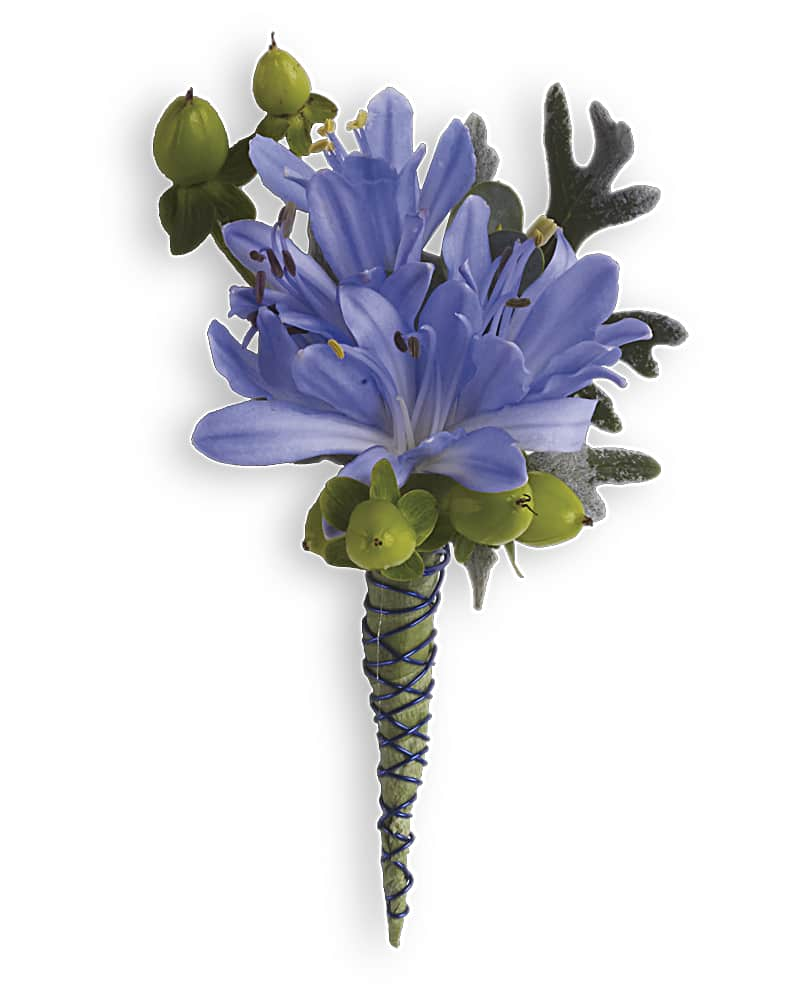 Bold and Blue Boutonniere Flower Bouquet