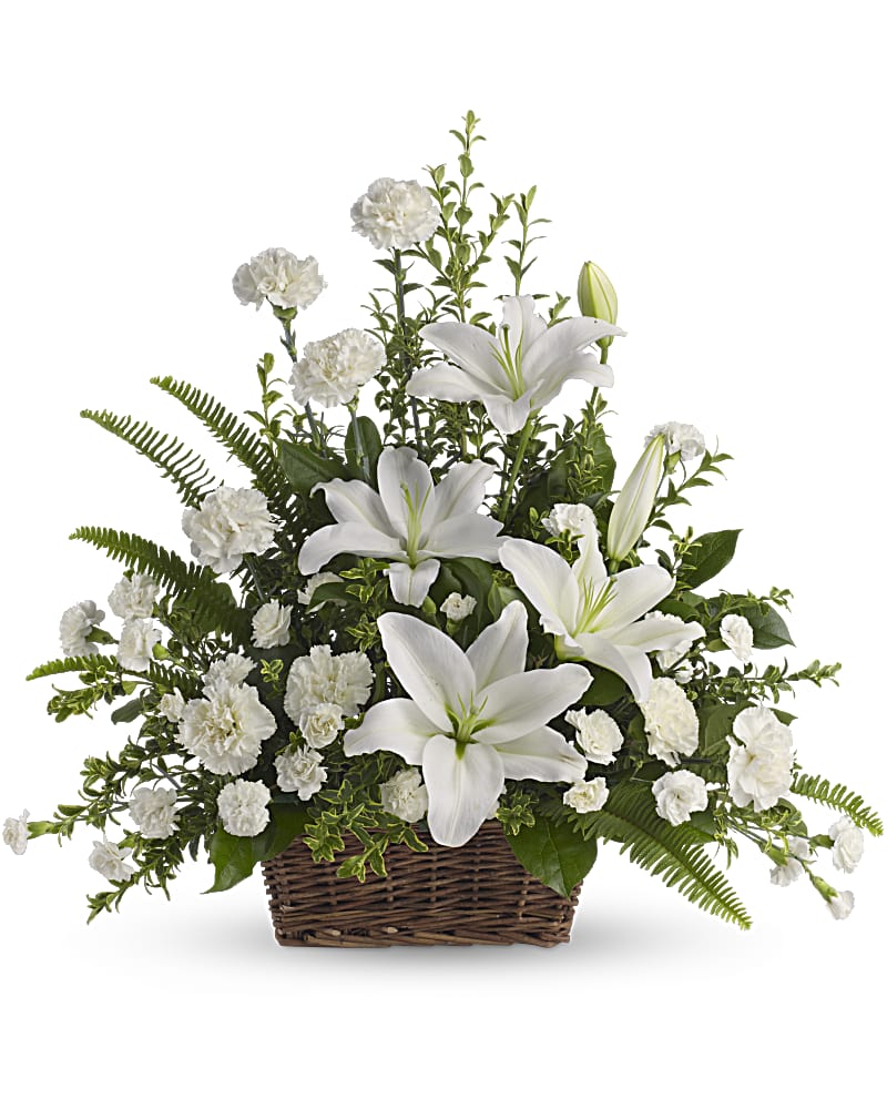 Peaceful White Lillies Basket Flower Bouquet