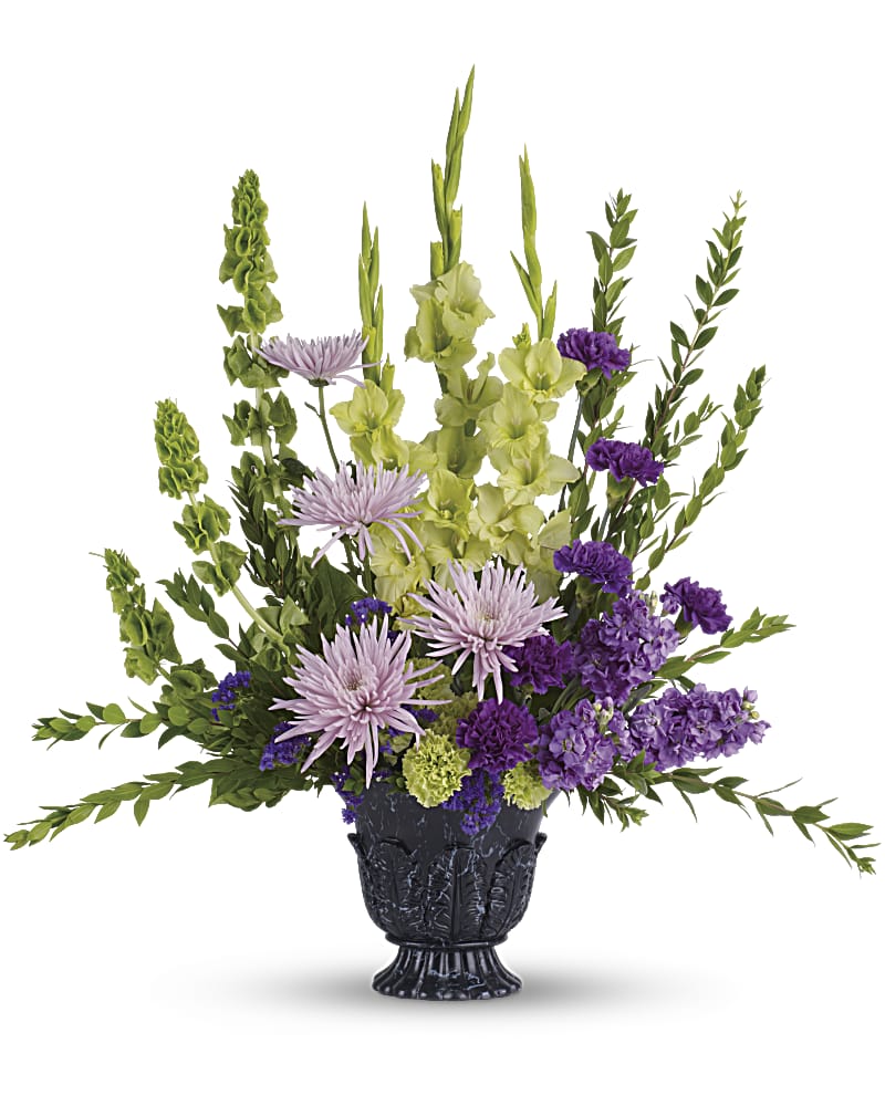 Cherished Memories - Purple & Green Pedestal Arrangement Flower Bouquet