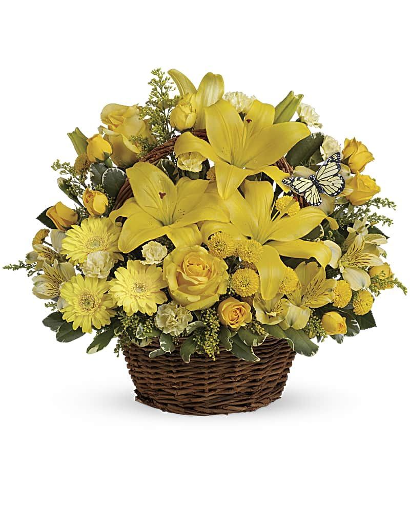 Basket Full of Wishes - Yellow Flower Basket Flower Bouquet