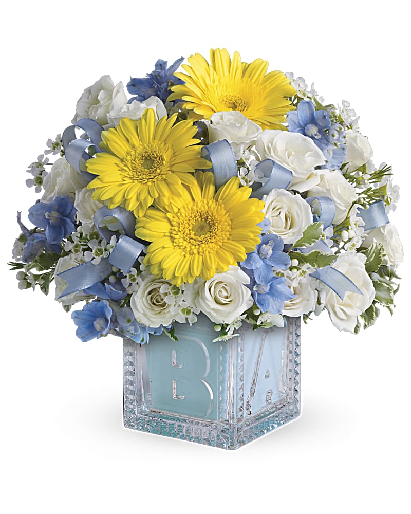 Baby's First Block - Blue Flower Bouquet