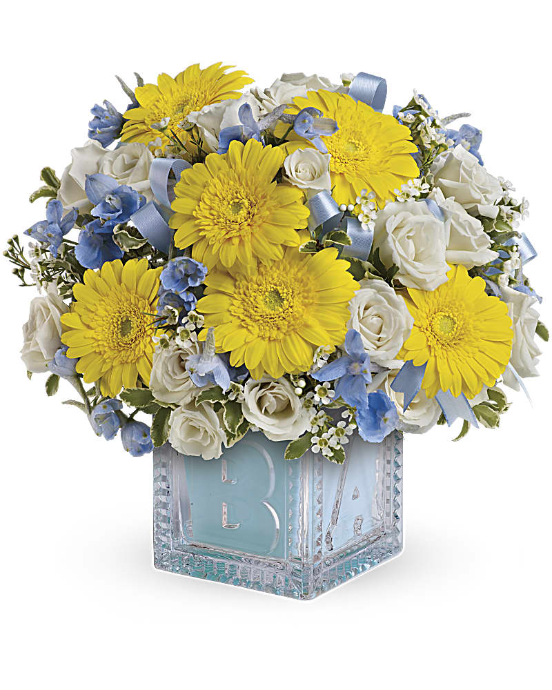 Baby's First Block - Blue Flower Bouquet