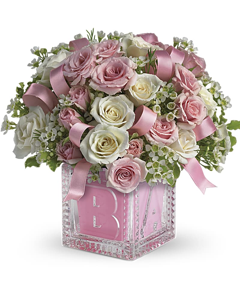 Baby's First Block - Pink Flower Bouquet