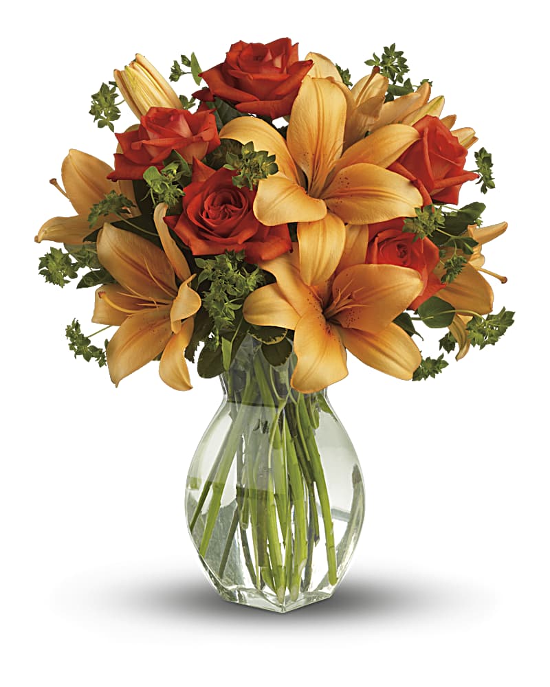 Fiery Lily and Rose Flower Bouquet