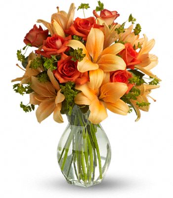 Fiery Lily and Rose Flower Bouquet