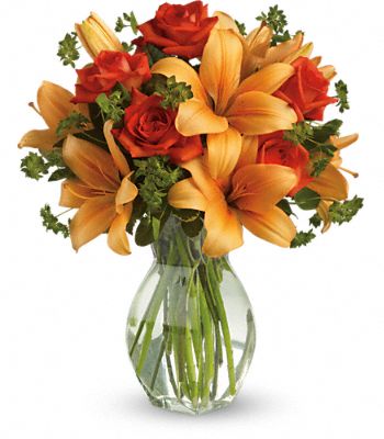 Fiery Lily and Rose Flower Bouquet