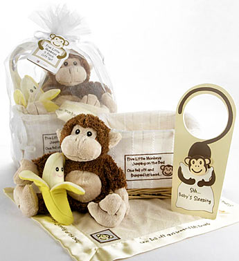 "Five Little Monkeys" 5-Piece Baby Gift Basket Flower Bouquet