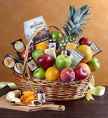 Deluxe Fruit & Gourmet Basket For Sympathy Flower Bouquet