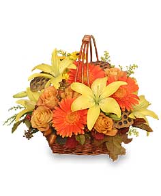 GOLDEN GRANDEUR
  Basket of Fall Flowers Flower Bouquet