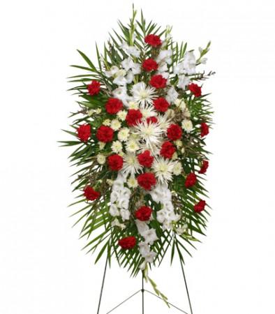 GRACEFUL RED & WHITE Standing Spray of Funeral Flowers