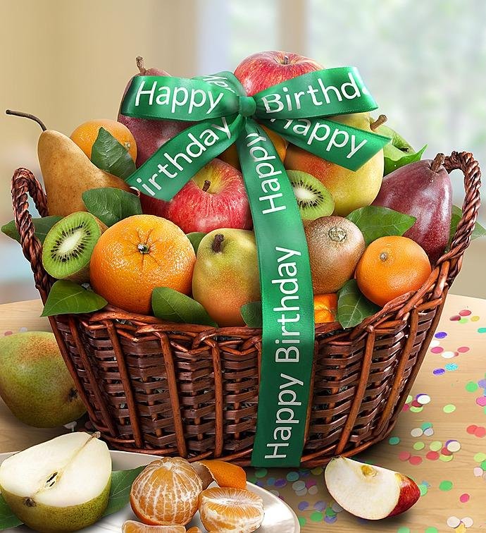 Happy Birthday Premier Orchard Fruit Basket  Flower Bouquet