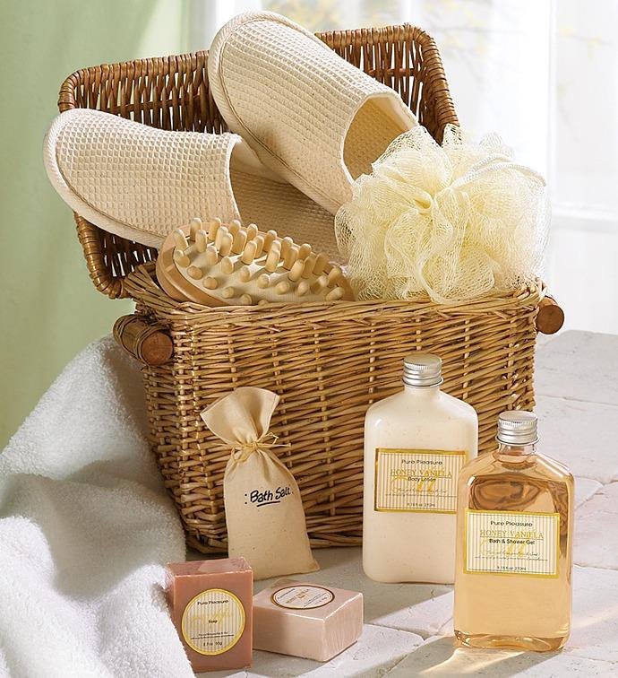 Honey Vanilla Spa Bath & Body Gift Basket  Flower Bouquet
