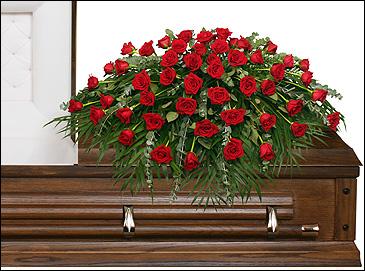 MAJESTIC RED CASKET SPRAY
of Funeral Flowers