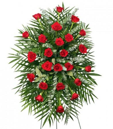 RED ROSES STANDING SPRAY of Funeral Flowers