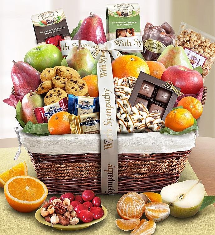 With Sympathy Fruit & Sweets Gift Basket 