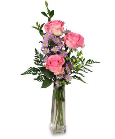 Three's A Charm
Pink Rose Bud Vase Flower Bouquet