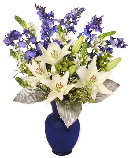 SHIMMERY WHITE & BLUE Flower Bouquet